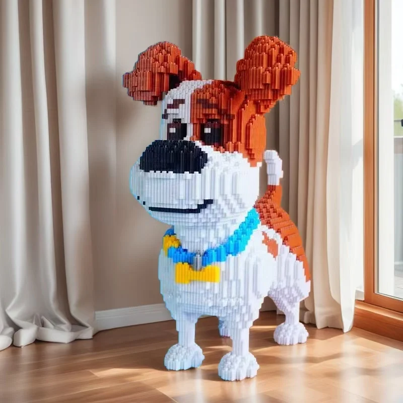 3698-delig mini-hondenbouwsteenspeelgoed - Leuke doe-het-zelf-puzzel, bruin en wit pixelaarsontwerp, in elkaar grijpende plastic blokken, geschikt voor feestjes