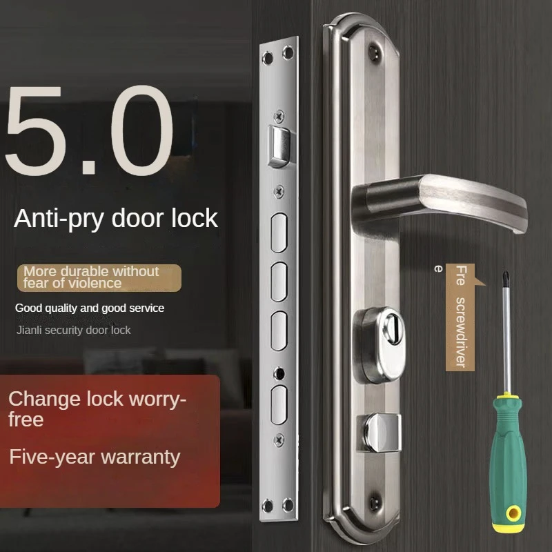 

Anti-burglary door lock wooden door household general-purpose gate lock stainless steel handle set entry door mechanical lock