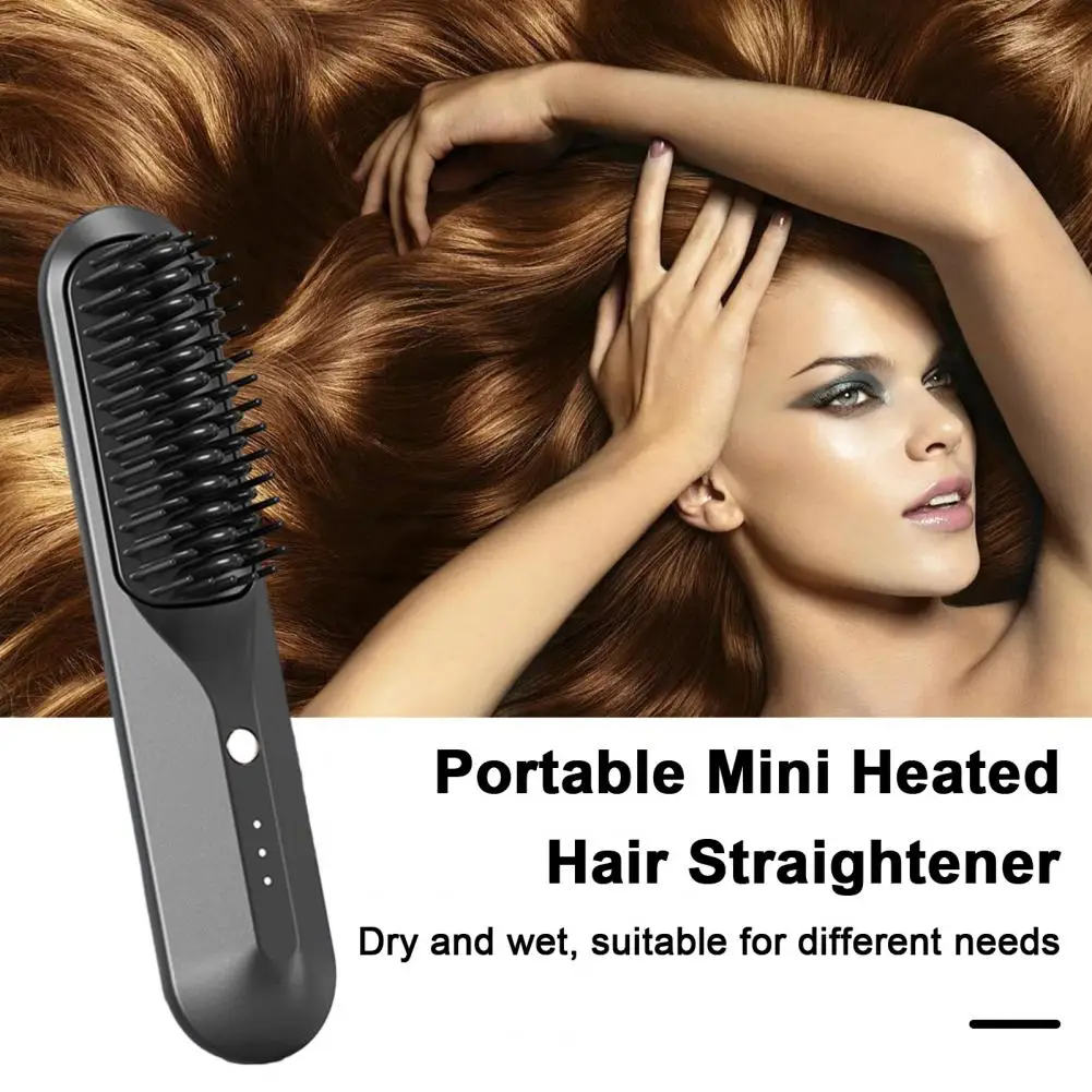 Portable Heated Hair Comb Hair Straightener Wireless Hair Comb for Women 3 Temperature Adjustable Hairs Straightening Tools