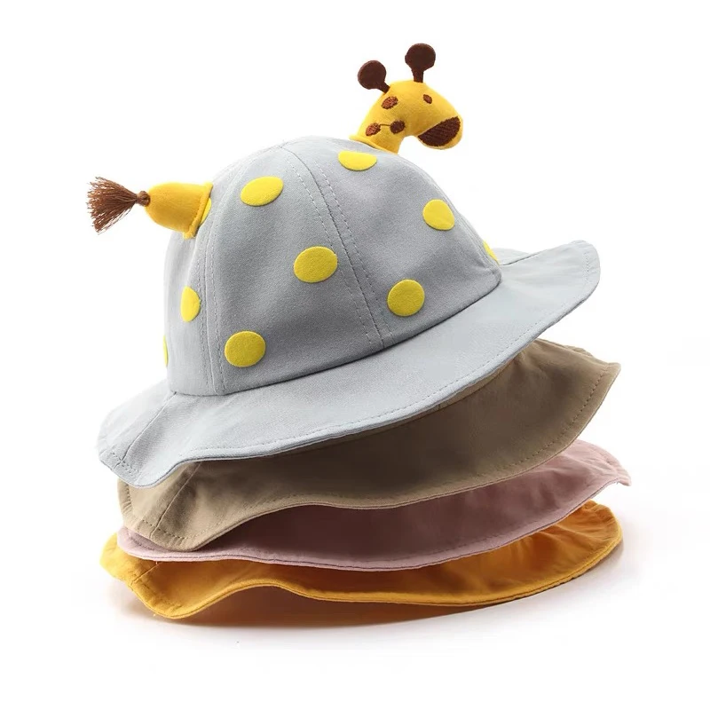 Cute Giraffe Dot Baby Sun Hats Girls Boys Outdoor Breathable Bucket Fisherman Hat Children Panama Hat Kids Beach Caps