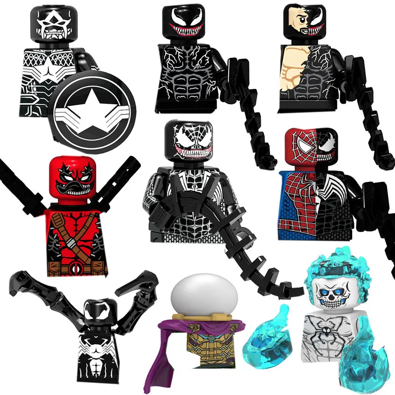 KT1028 KT1027 Marvel Superhero Anime Bricks Venom Spider Mini Action Toy Figures Assemble Building Blocks Kids Toys Gifts