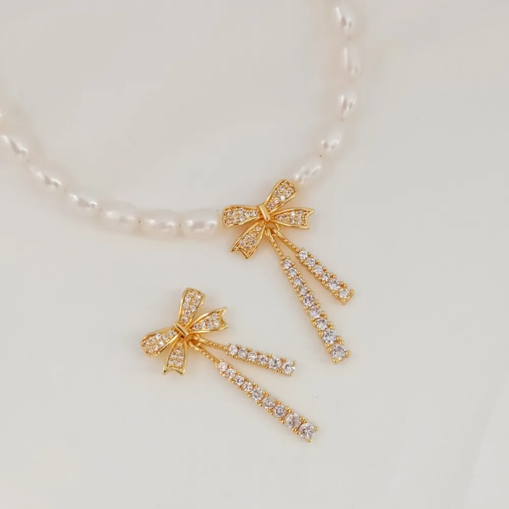 

14K Gold-plated, Zircon Inlaid, Bow, Tassel, Pendant, Bracelet, Beaded Diy Handmade Jewelry Accessory