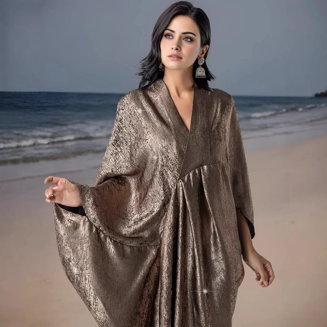 

Elegant Dubai Abaya Shiny Women Batwing Sleeve Dress Muslim Kaftan Turkey Robe Femme Musulmane Vestidos Morocco Caftan Ramadan
