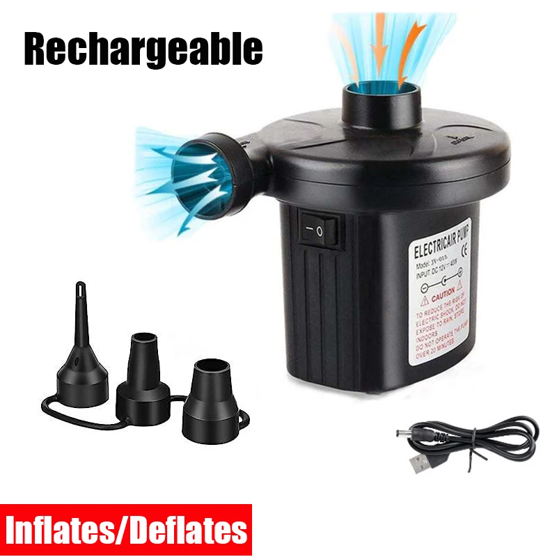 

Electric Air Pump Inflator 75W USB Rechargeable Inflate Deflate Air Compressor For PVC Boat Mattress Inflatable Pool Raft Bed