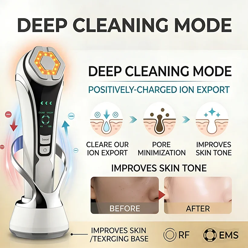 

EMS Facial Lifting Massager with LED Photon Wrinkle Remover 1200Hz Vibration Hot Compress Anti-Aging Skin Care Device for Face