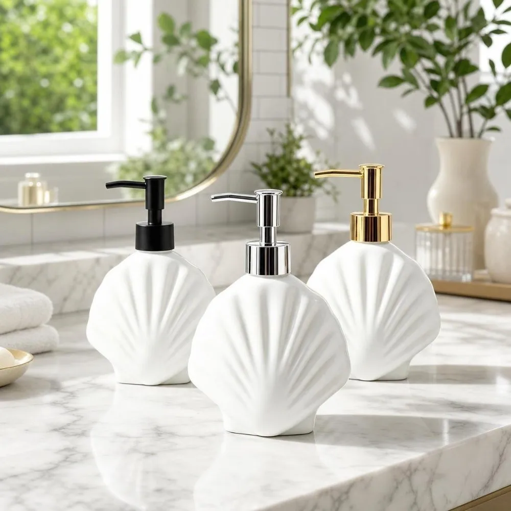360ml Shell Shaped Soap Dispenser Press Type Refillable Hand Soap Bottle Reusable Leakproof Hand Sanitizer Holder Household