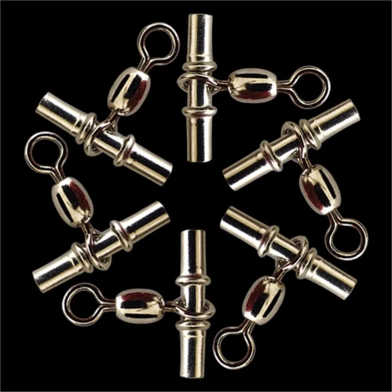 10PCS/Lot Fishing Connector Ball Bearing Rolling Swivel Crane Brass Nickle Fish Line Cross Swivel Fishing Hook Accessories