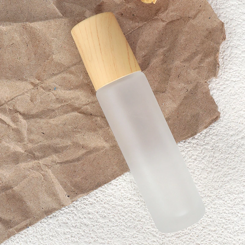 5ml10ml Frosted Glass Roller Bottle Wood Grain Plastic Cap For Essential Oils Roll-On Bottle With Stainless Steel Roller Ball