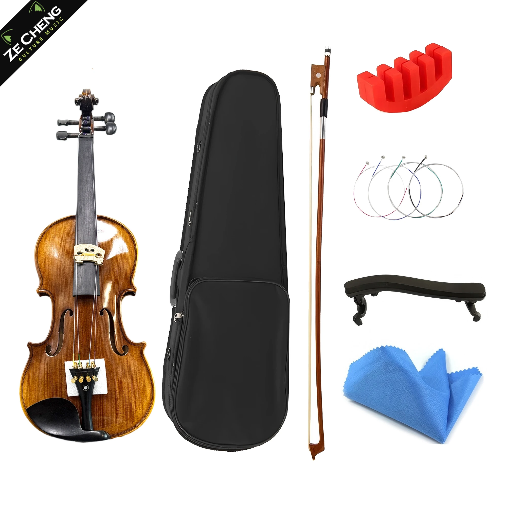 

Handmade 4/4 Professional Violin -One-Piece Back- Spirit Varnish Antique Ebony Fittings Full Set W/Case+Bow+Strings