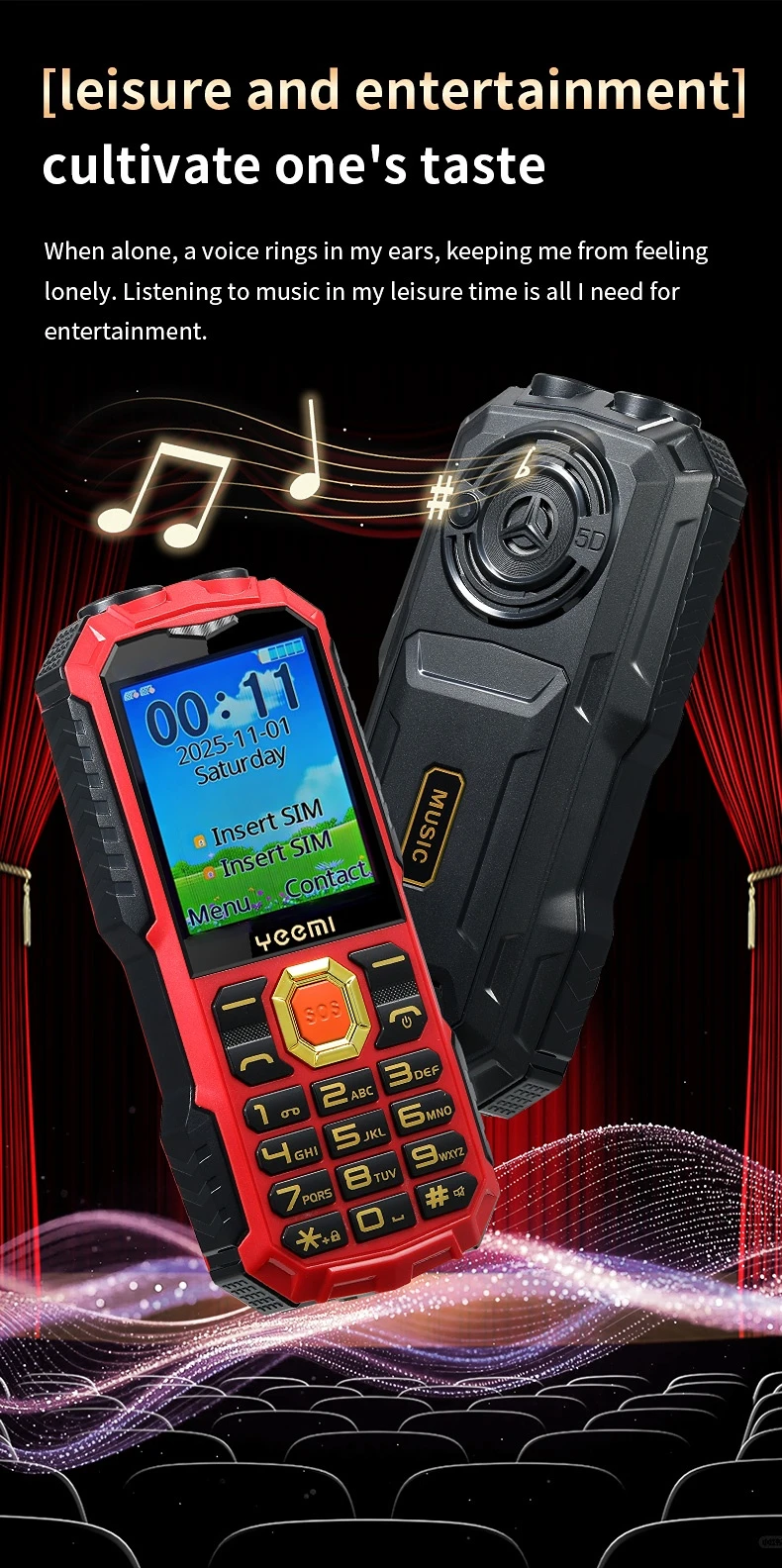YEEMI Q5 4G Button Phone 2.4inches Dual SIM Card HD Call Camera FM LED Flashlight LTE Type-C Triple-proof Outdoor Mobile Phone