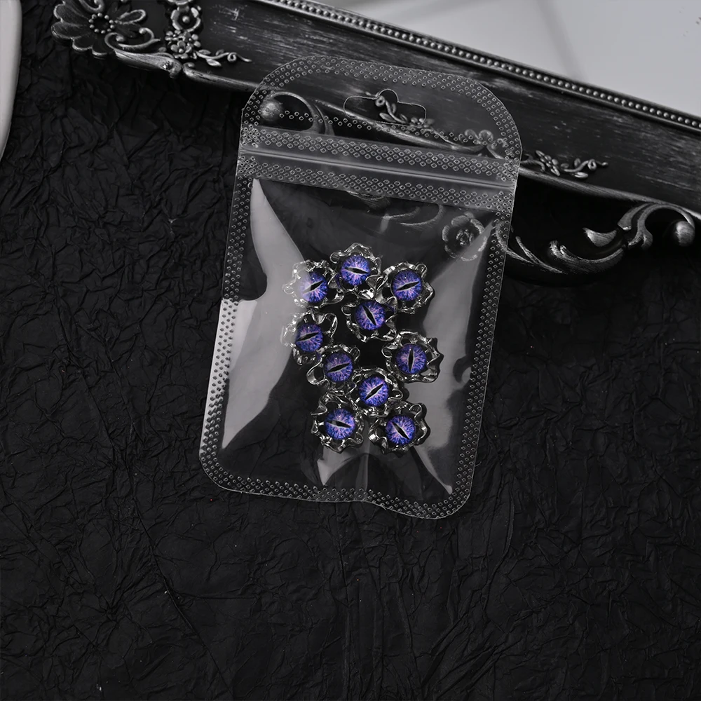 Breloques pour ongles Punk mauvais œil de chat, en alliage 3D, Vintage, bijoux de pierres précieuses pour filles, accessoires pour Nail Art, décoration DIY, 10 pièces