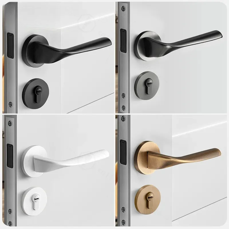 Modern Simple White Magnetic Suction Silent Door Lock Household Indoor Split Type for Bedroom Bathroom Wooden Doors