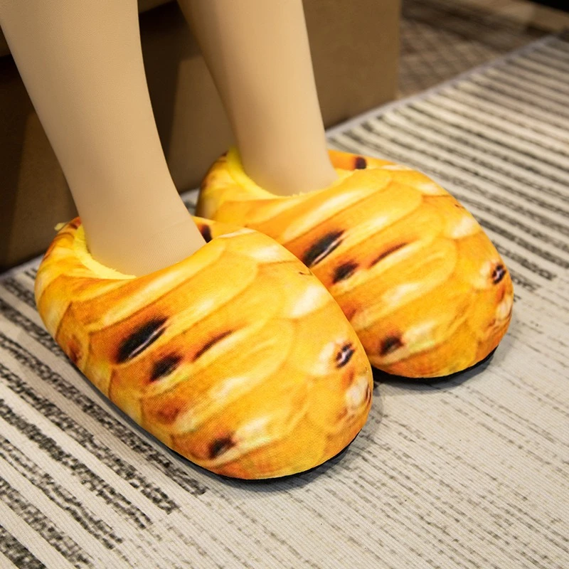 Funny Bread Design Plush Slippers Warm Fleece Lined Anti Slip Indoor House unisex Shoes Soft Cozy Home Floor Slippers Winter