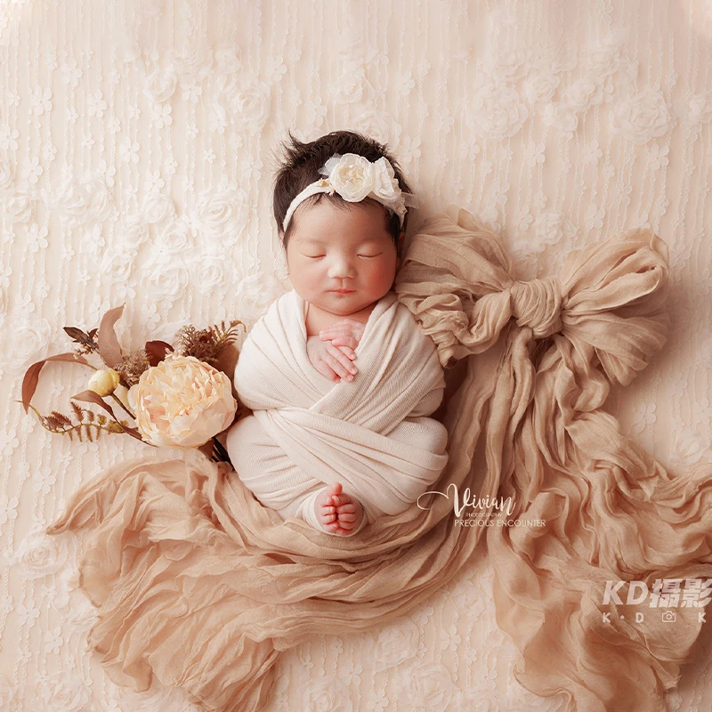 Newborn Photography Outfit Set Lace Floral Bonnet & Soft Stretch Swaddle Wrap Newborn Photoshoot Props Infants Creative Costumes