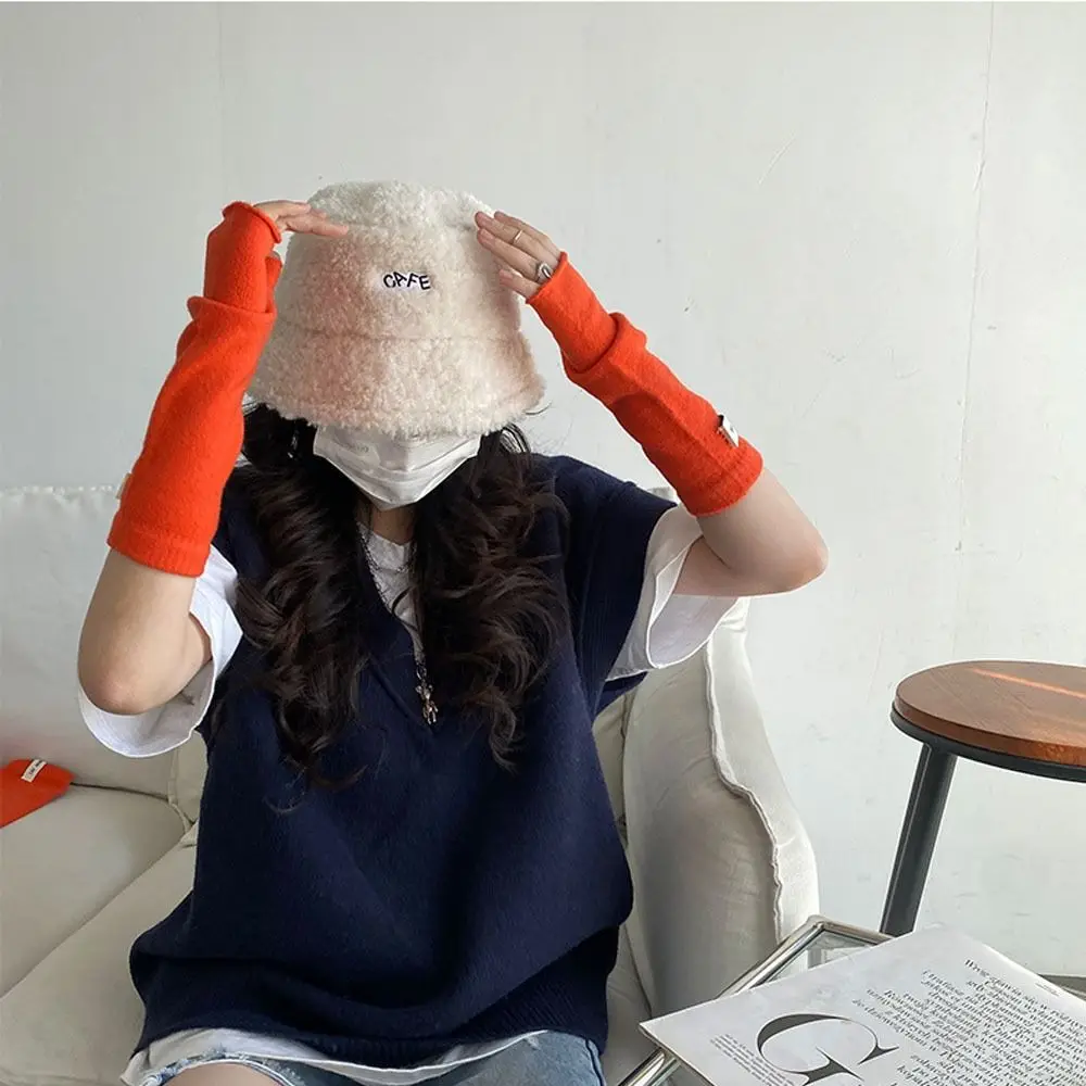 

Korean-Style Cashmere Long Wrist Gloves Fingerless Arm Warmers Knitted Gloves False sleeve Pure Color Anime Gloves Girls Women