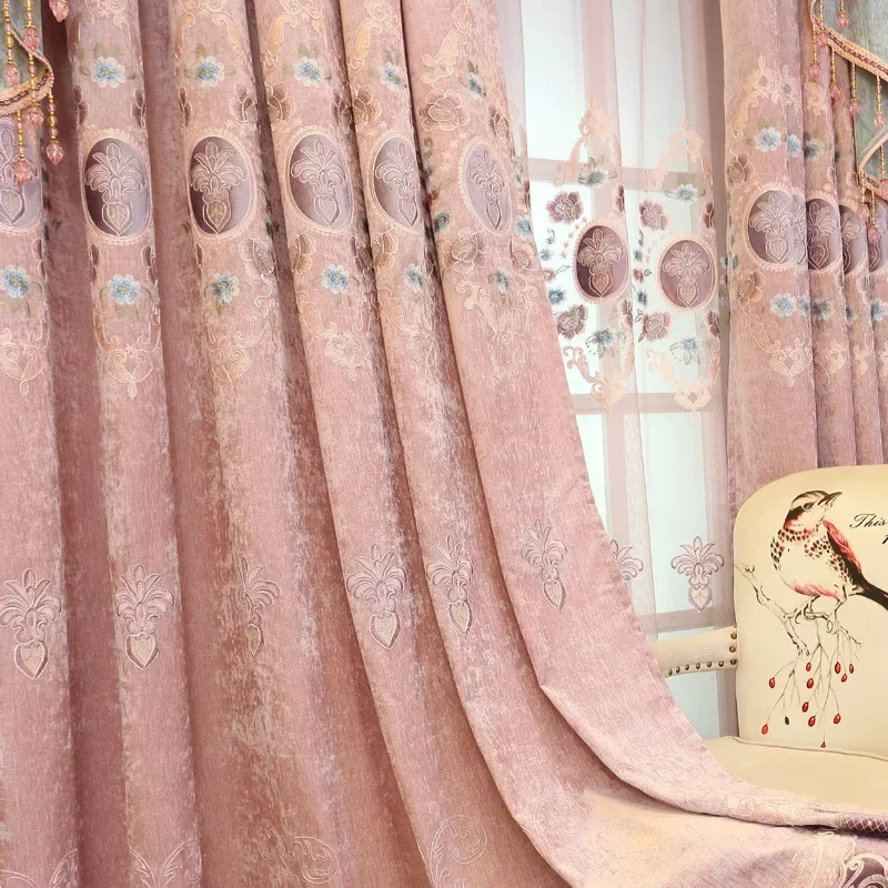 

Embroidery Curtains for Living Dining Room Bedroom Balcony European Chenille Customized High Shading Curtain Finished Product