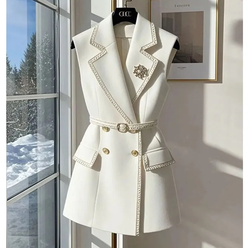 Frauen Neue Frühling Und Herbst Weste frauen Neue Winter Lap Tragen Taille Weiß Anzug Weste V-ausschnitt Bequeme Weste Büro freizeit Mantel