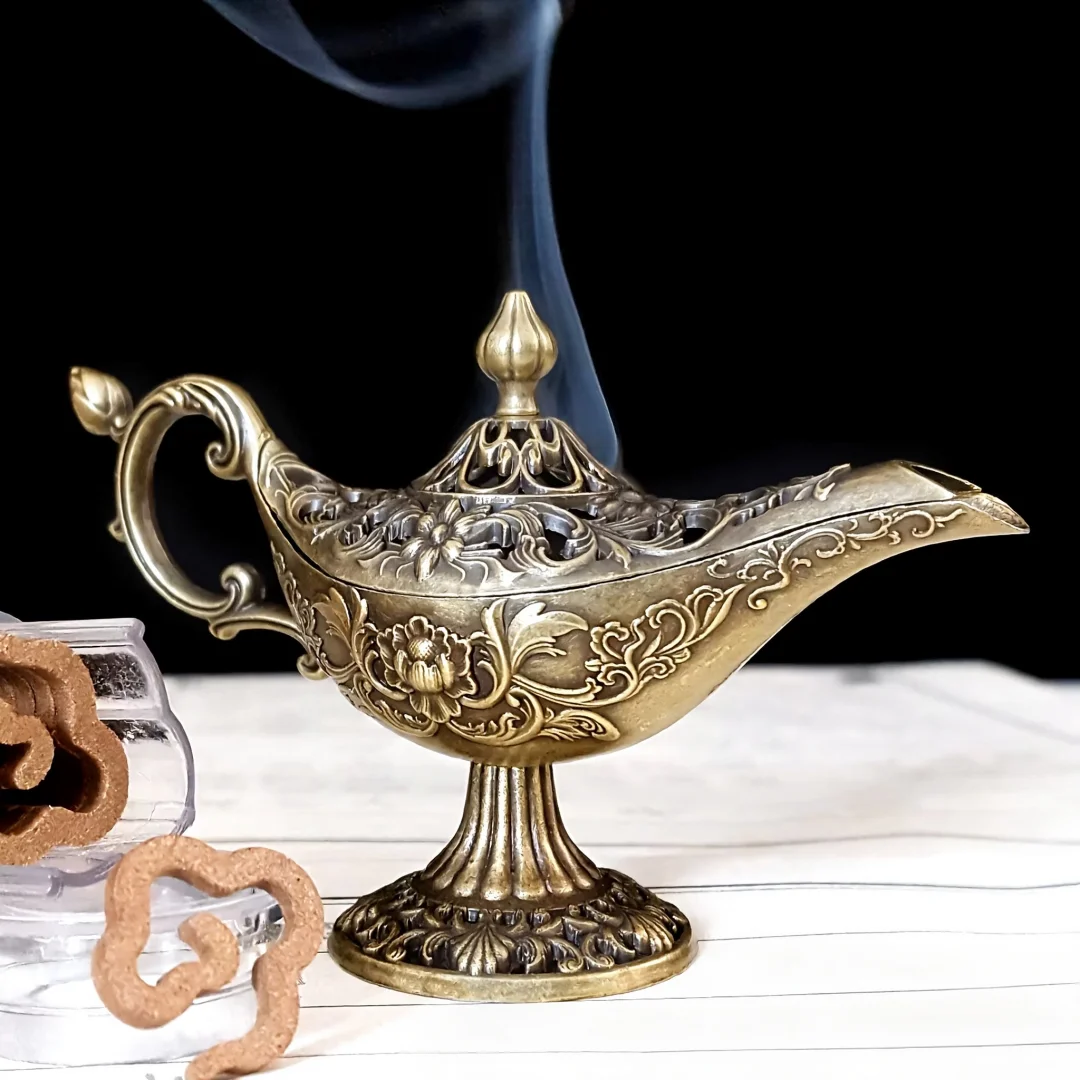 Aladdin-Lampe Räuchergefäß, Handgeschnitztes Kunstwerk, Klassische Wunschlampe, Desktop-Sandelholz-Räuchergefäß, Heimdekoration & Geschenk für Feiertage – Detail 5