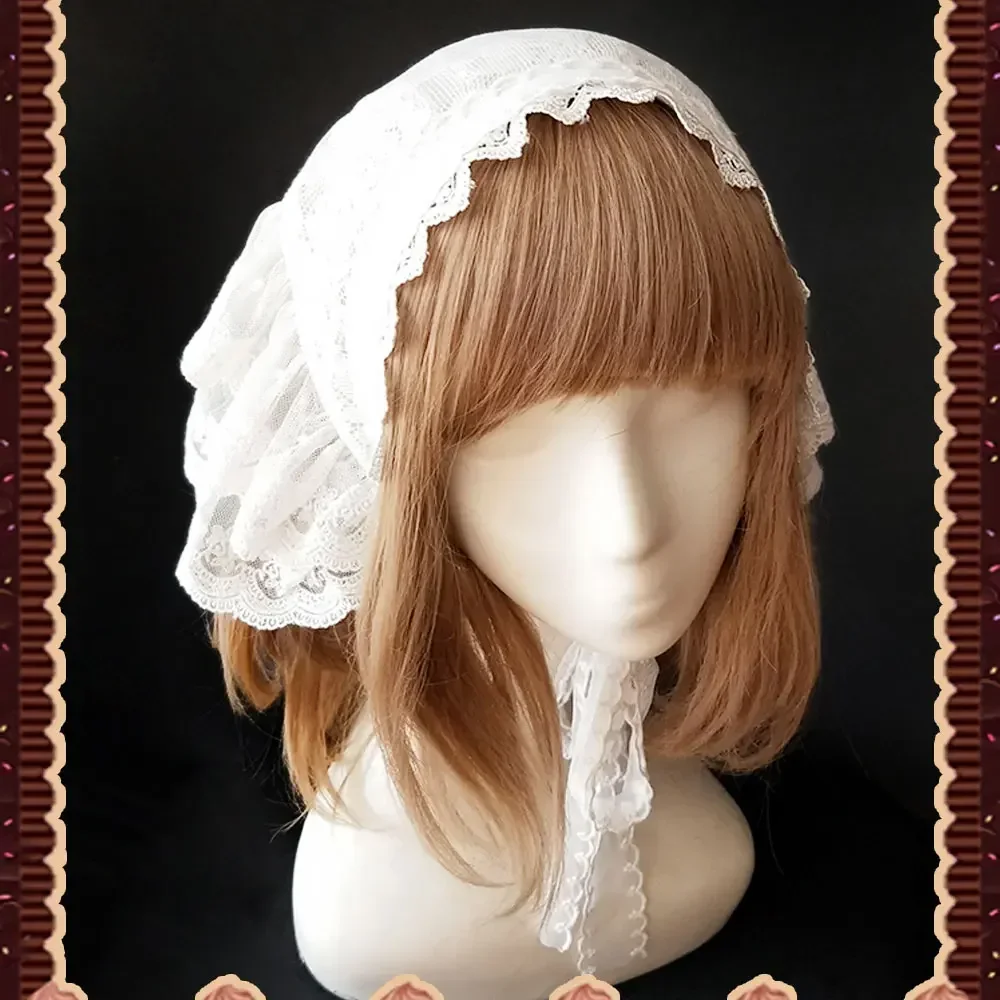 Sugar and Mucha ~White Lolita Head Scarf Ruffled Hair Wrap by Infanta