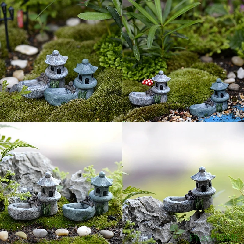 Mini Retro staw wieża rzemiosło żywiczne bajki wystrój ogrodu figurki zabawki do miniaturowe Terrarium mikro element dekoracji krajobrazu ozdoby do