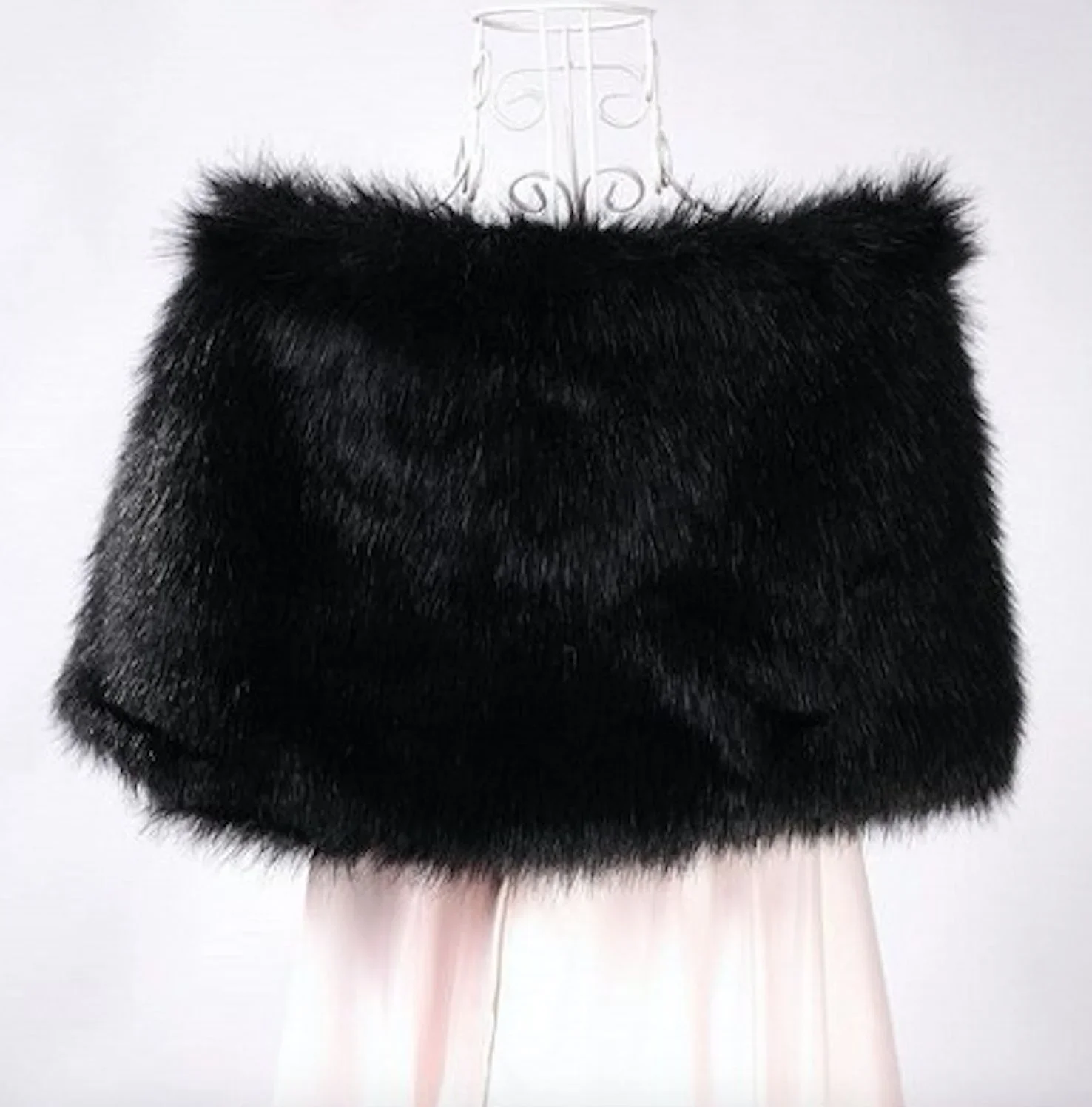 Black Faux Fur Wedding Cape Shrug Bolero Bridal Wrap Scarf