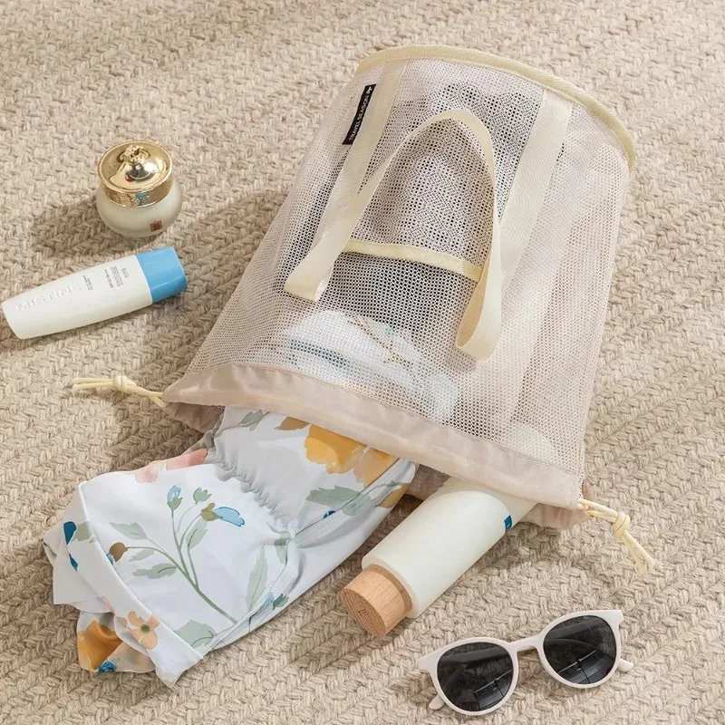 New Multifunctional Bathroom Toiletry Cosmetic Bag Foldable Travel Large Capacity Mesh Nylon Drawstring Bags Rope Bundle Pocket