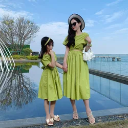 Parent-child Clothing Mother and Daughter'sFruit Green Dress Backless Slimming Design Skirt Seaside Summer Matching Outfit 2024