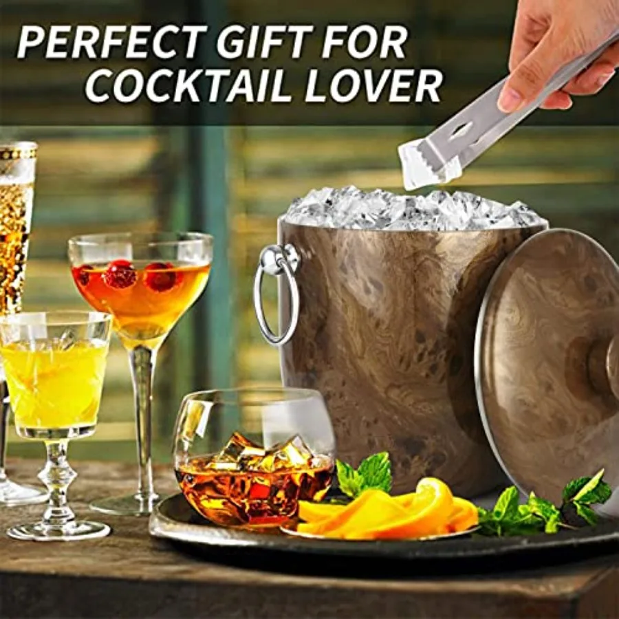 Ice Bucket with Lid, Scoop, Tongs and Strainer - Well Made Insulated Keep Ice Longer - Ideal for Cocktail Bar, Parties, Chillin