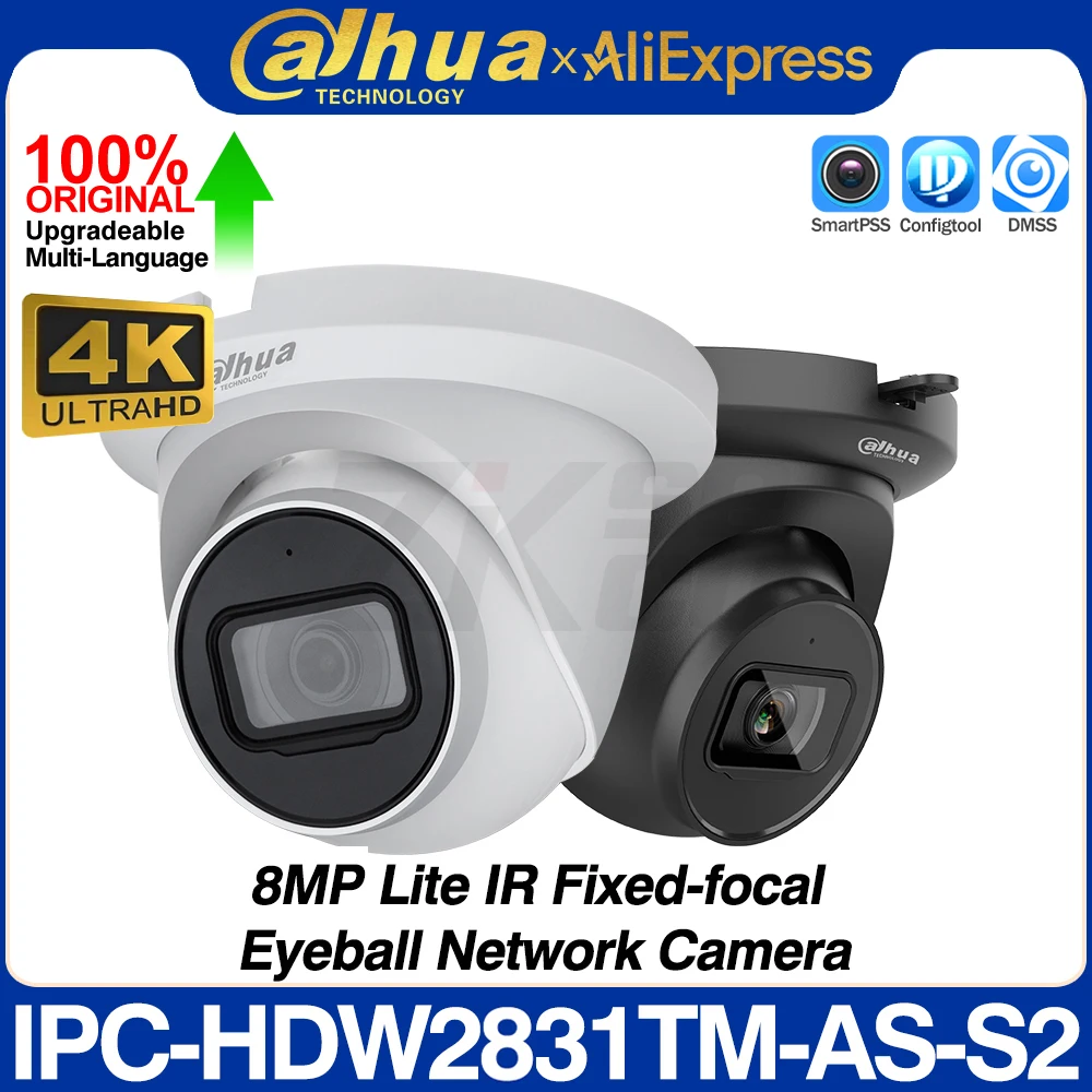 Dahua Original IPC-HDW2831TM-AS-S2 8MP 4K Lite Eyeball Network IP Camera Intrusion Tripwire IR 30M built-in MIC SD Slot POE IP67