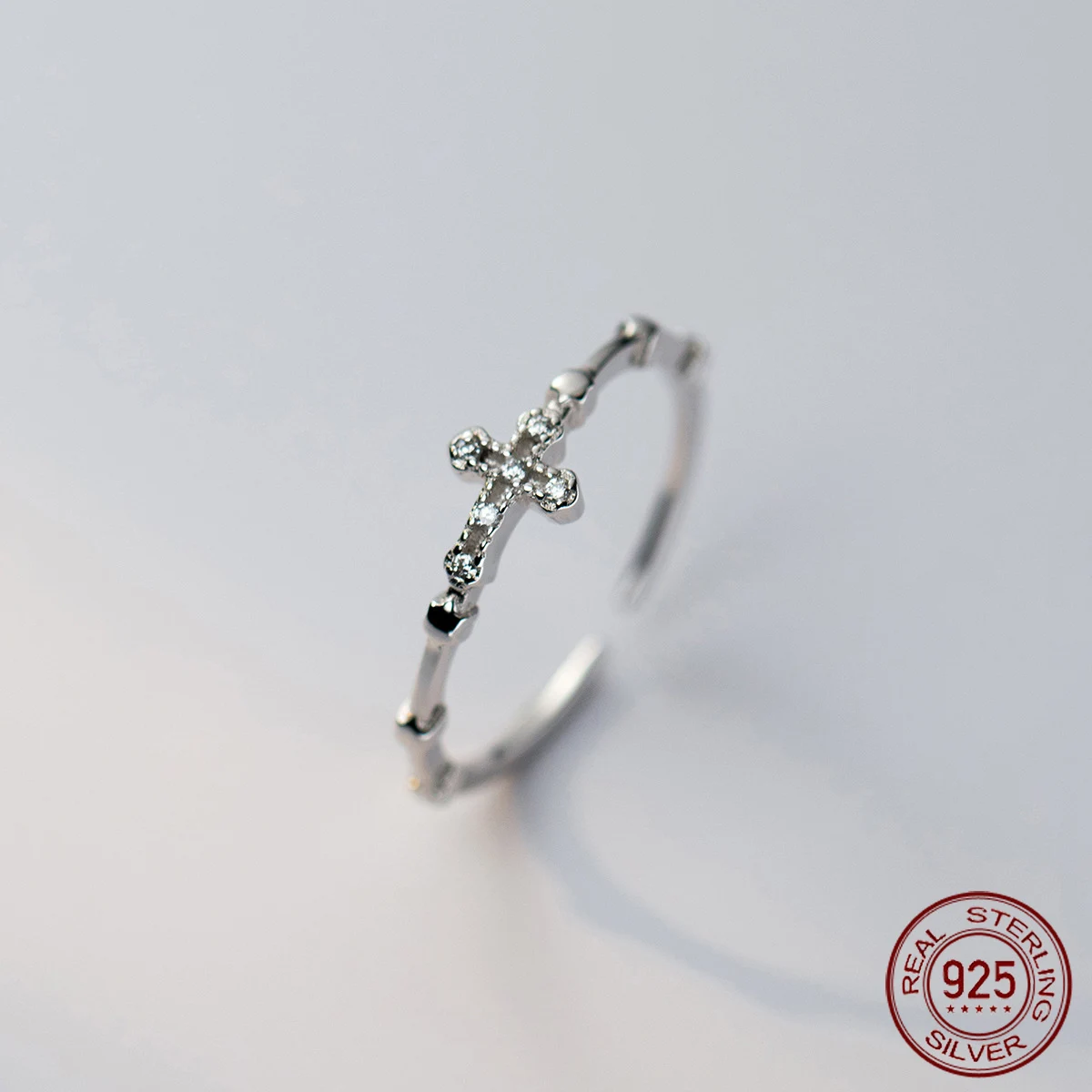 52-59mm Silver Ring 925 Korean Rings For Women Silver 925 Sterling Jewelry Zircon Cross Religion Adjustable Rings For Girl