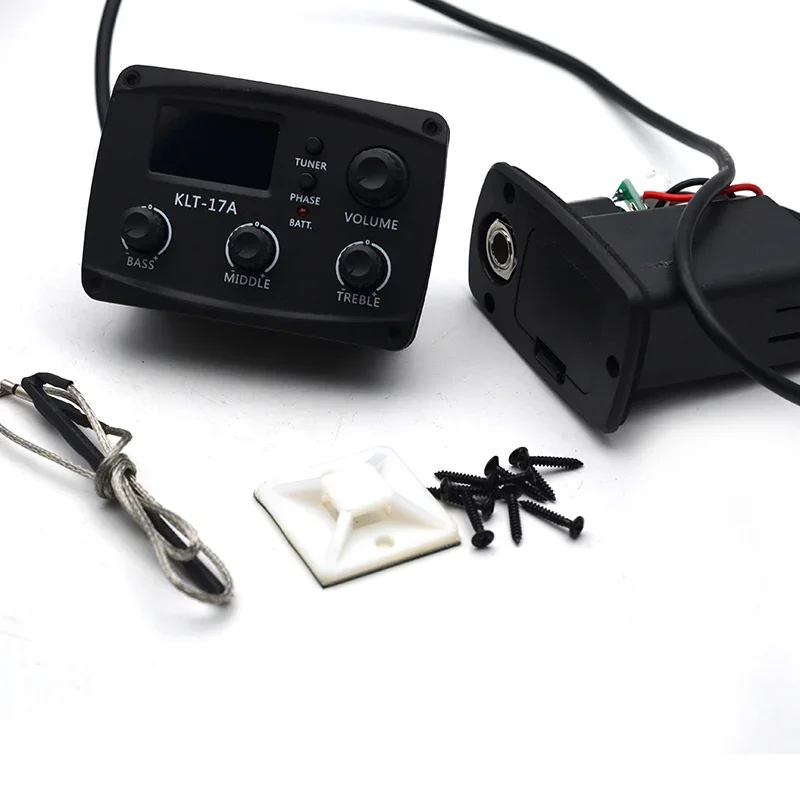 

KLT-17A Acoustic Guitar EQ Preamp 70*48mm with Digital Procedding Tuner 3 Band EQ Equalizer with Tuner Guitar Pickup