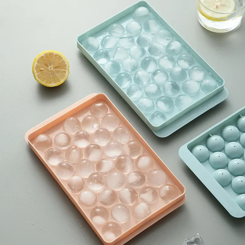 

Round Ice Cube Mold with Lid Ice Tray 33 Compartments Kitchen Refrigerator Quick Freezing Homemade Ice Cube Plastic Mold