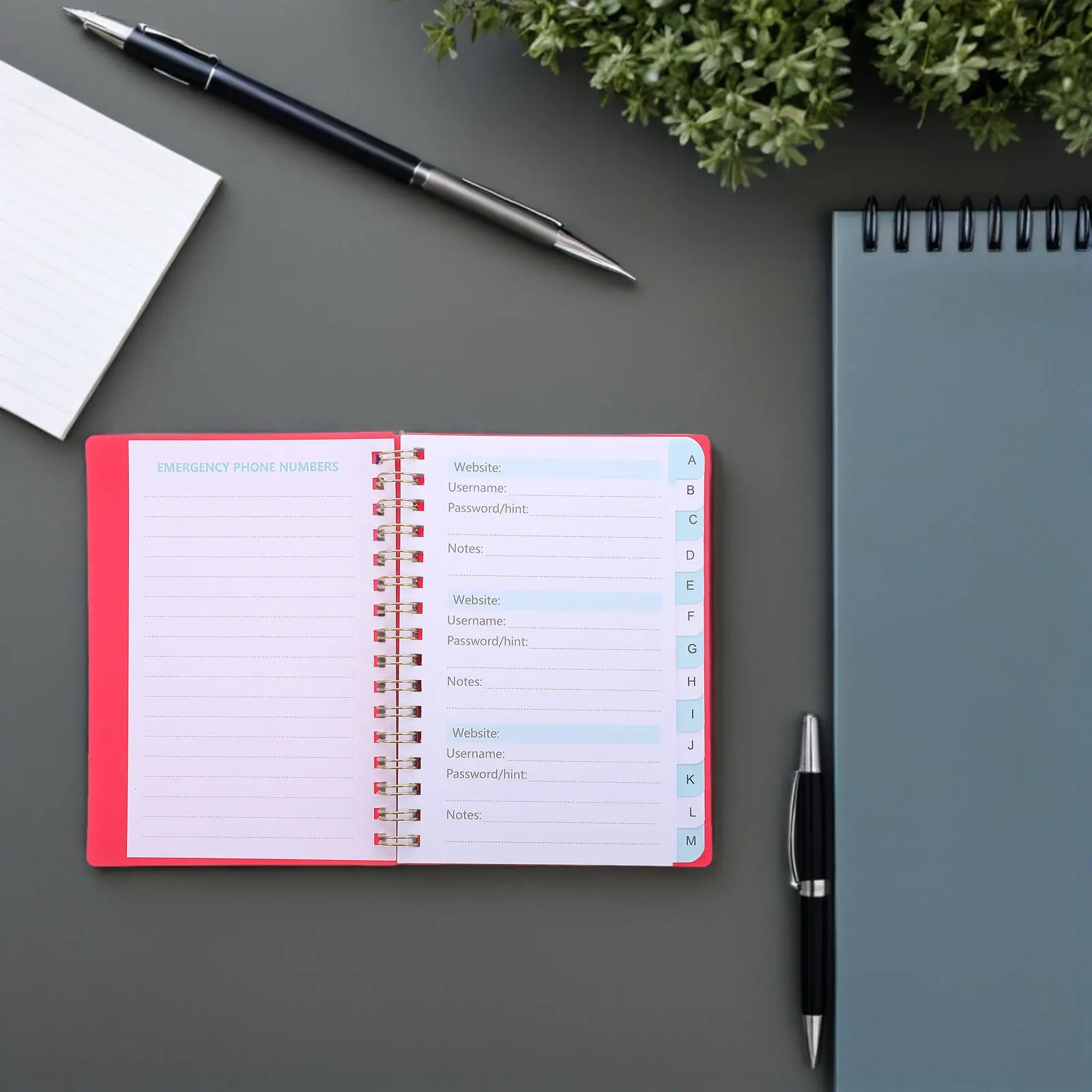 Password Book with Spiral Binding A6 Size Alphabetical Tabs Hard Cover Address and Password Book for Seniors Travel Work Home