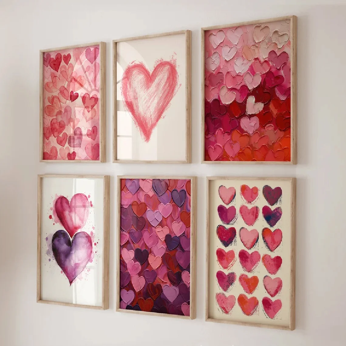3/6 Stück rosa romantische Herz-Leinwanddruck, rotes Liebespaar, Valentinstag, Wandkunst, Poster, Dekor für perfektes Valentinstagsgeschenk