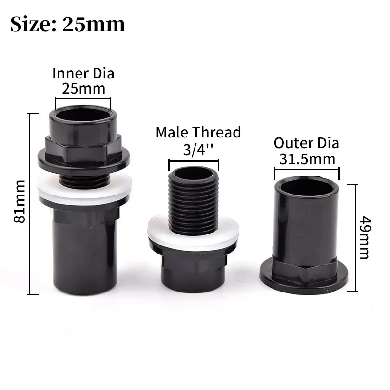 20~50mm Black PVC Pipe Connector for Aquarium