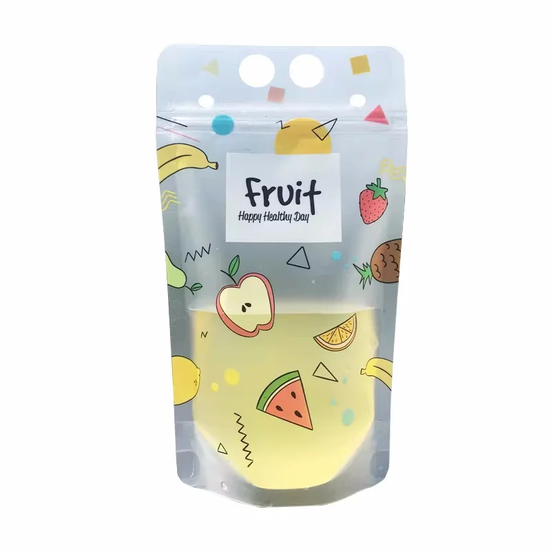 100PCS 400ML~500ML Plastic Party Drinking Handle Pouches DIY Festival Party Wedding Fruit Juice Coffee Milk Liquid Beverage Bags