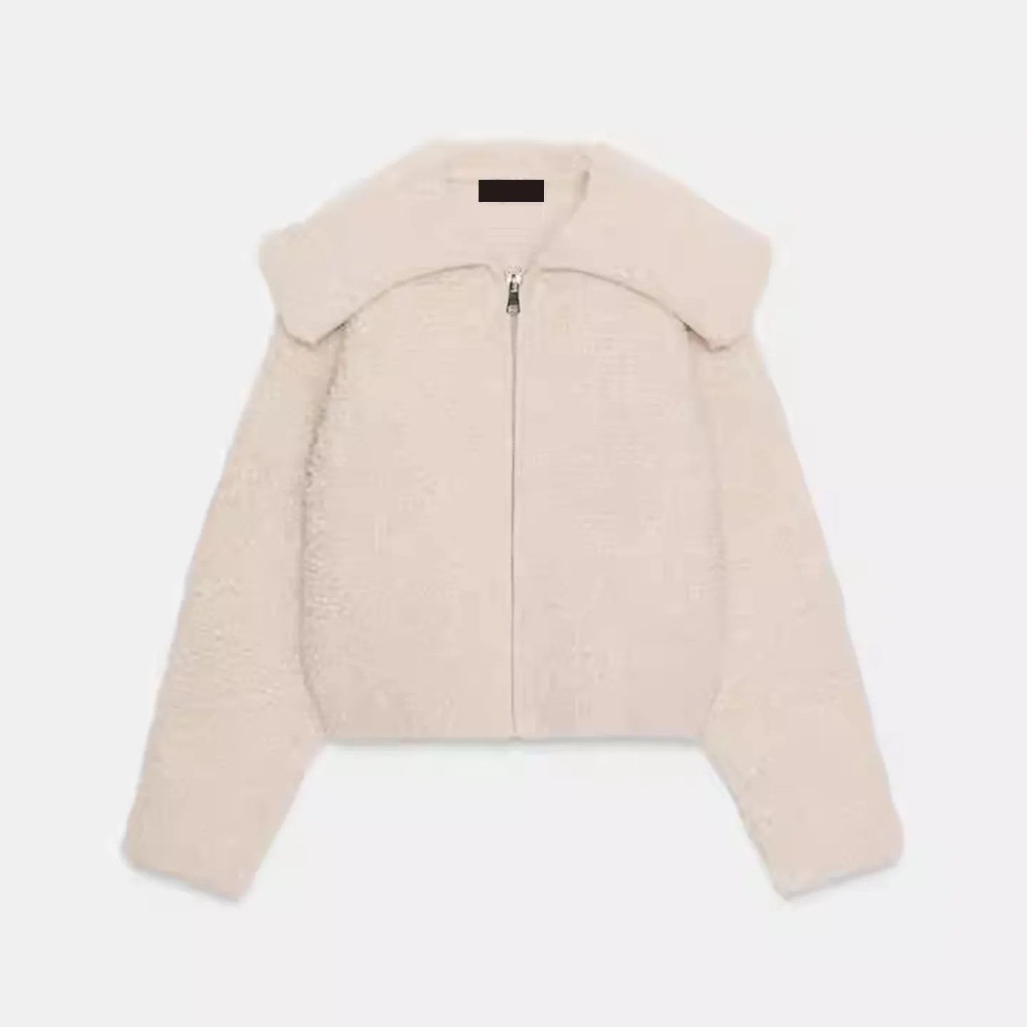 

Зимнее женское вязаное пальто 2025 с жемчугом и искусственным мехом, простое, универсальное, с высоким воротником, длинными рукавами, свободного кроя, на молнии