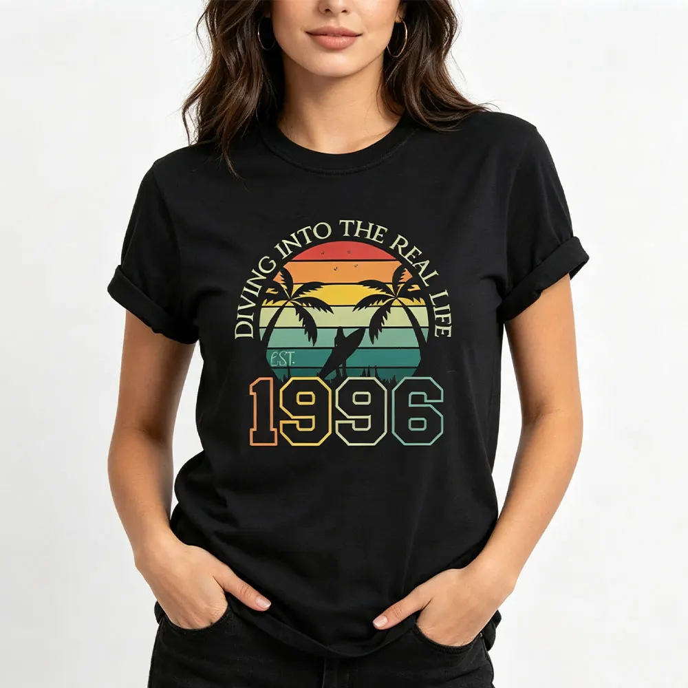 Vintage Palm Surf Design 30 Year Birthday T-Shirt Diving Into The Real Life Retro 1996 30th Birthday Any Year Shirts for Women