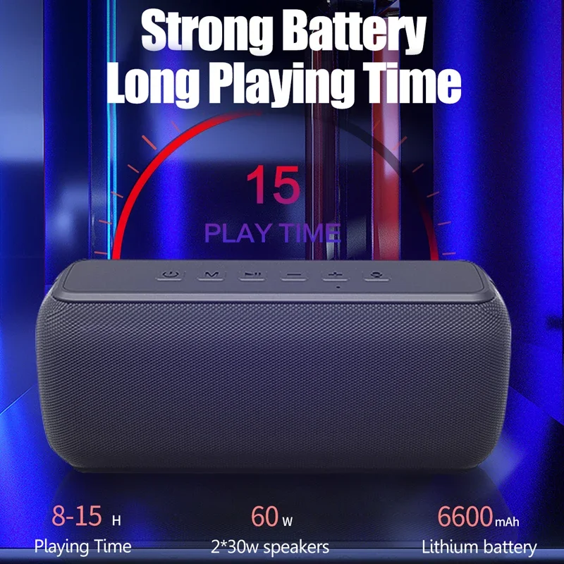 SD 카드 슬롯 및 서브우퍼를 갖춘 상업용 무선 60W 고출력 실외 블루투스 스피커