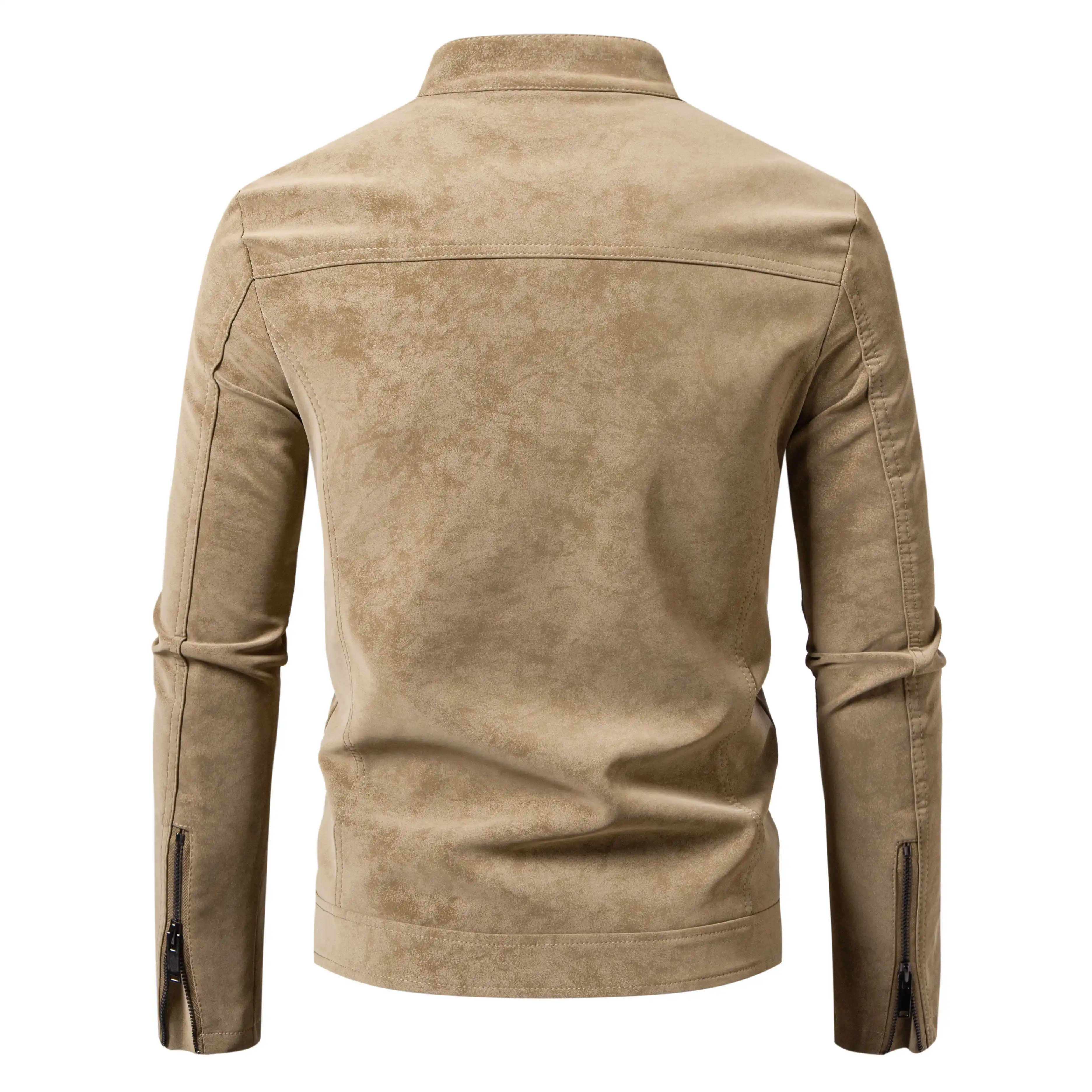 Herren Slim Fit Vintage Motorradjacke Lässiger Langarm-Biker-Mantel Figurbetontes Design für Herbst Winter Einfarbiges Muster – Detail 5