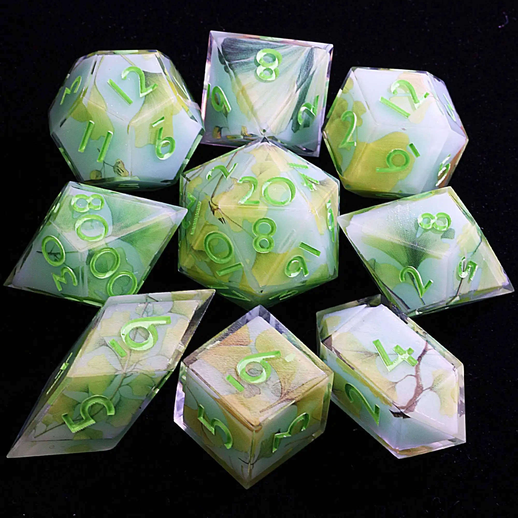 

9 Polyhedral Resin DnD Sets of Dice Ginkgo Biloba