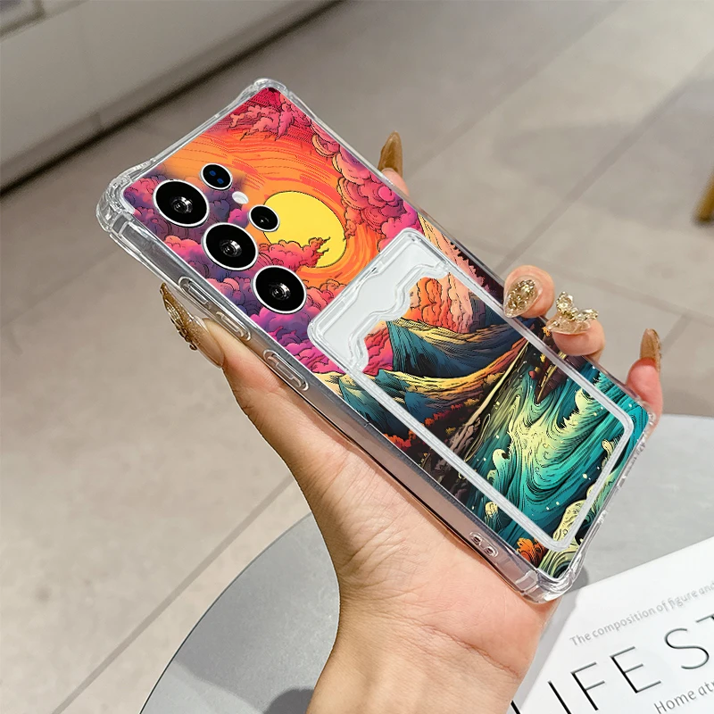 Red spiral waves for Samsung Galaxy S25 Ultra S20 FE S21 S22+ S23 Plus S24 S26 Edge softshell Transparent card pack phone case