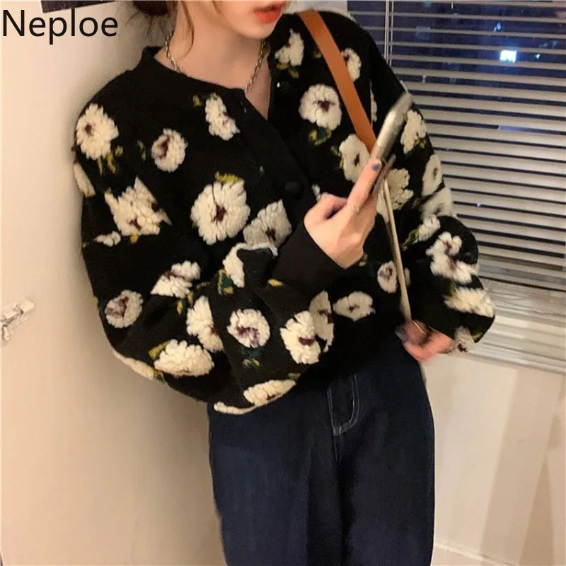 Neploe Flower Jackets for Women Crop Coat Winter Clothes Woman Ropa Mujer Long Sleeve Jacket Korean Fashion Embroidery Coats