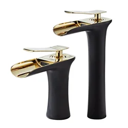 Bathroom Mixer Tap Brass Waterfall Sink Faucet Deck Mounted Single Handle Hot and Cold Water Basin Faucet White Black Gold