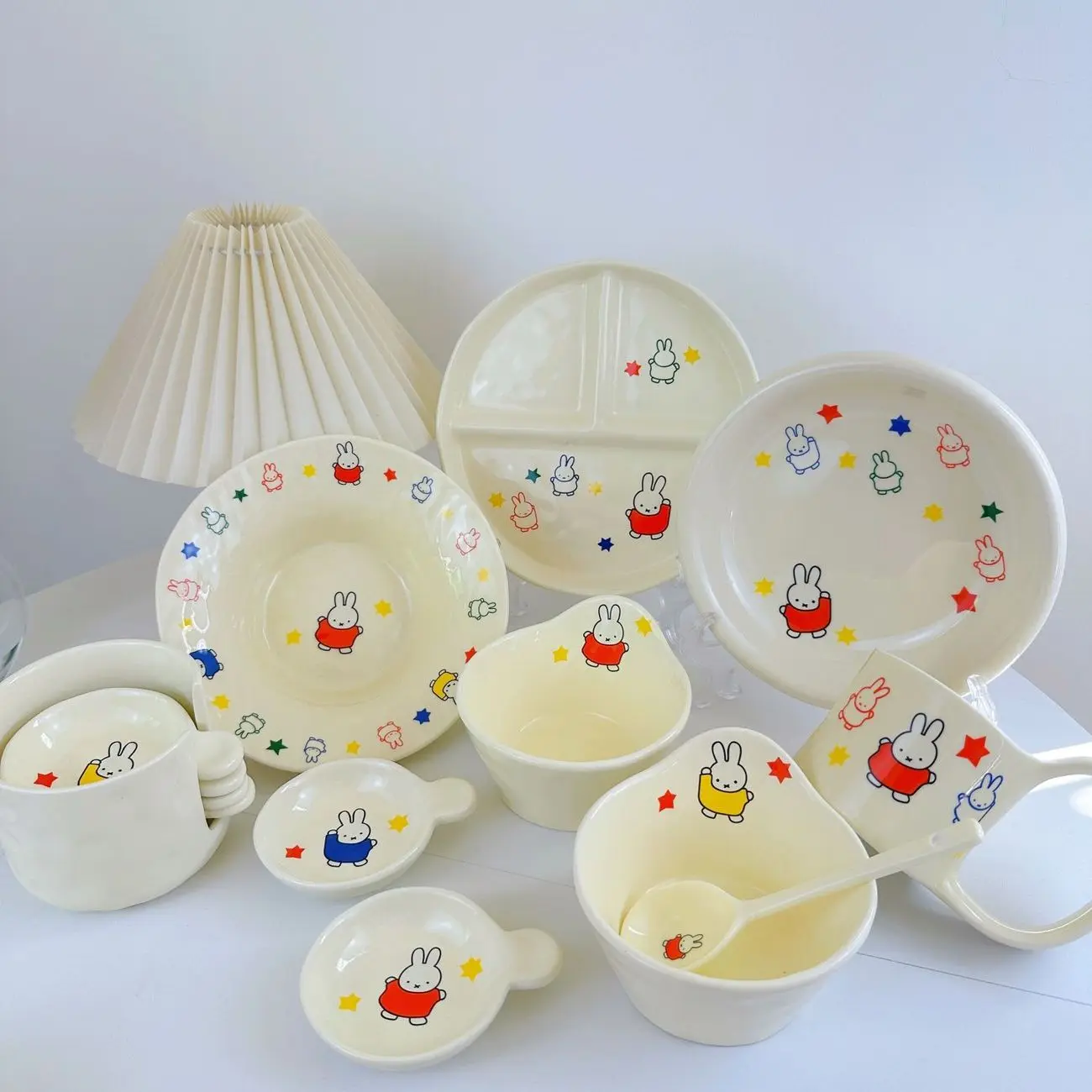 Kawai Miffy Ceramic Tableware: Tortoise Soup Bowls Noodle Bowls Compartmentalized Plates Round Plates Spoons Chopsticks Gift