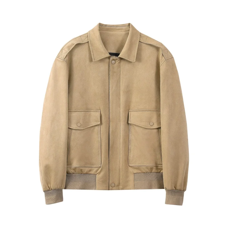 رجل الأعمال الراقية لينة الجلد المدبوغ المخملية الخريف/الشتاء التلبيب قصيرة نمط الرجال المضادة للتجاعيد سترة معطف #2