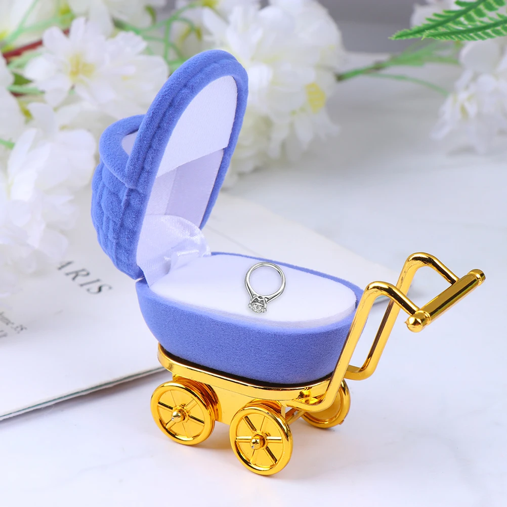

2Pcs Pushchair Shaped Jewelry Box for Wedding Engagement Valentine Gift Flannel Storage Container Small Ring ganizer