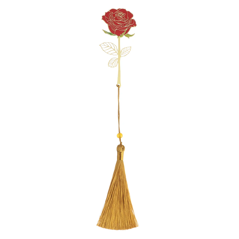 Retro hoja de loto borla hueco Metal estilo chino marca de paginación marcapáginas de latón Clip de libro pintado