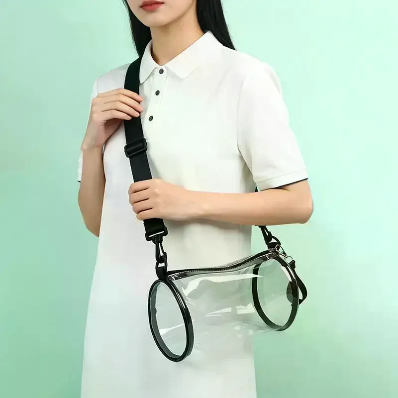 Transparent Laser Crossbody Bag For Women Cylindrical Fashion Mini Shoulder Messenger Bag PVC Jelly Small Tote Bag view 2