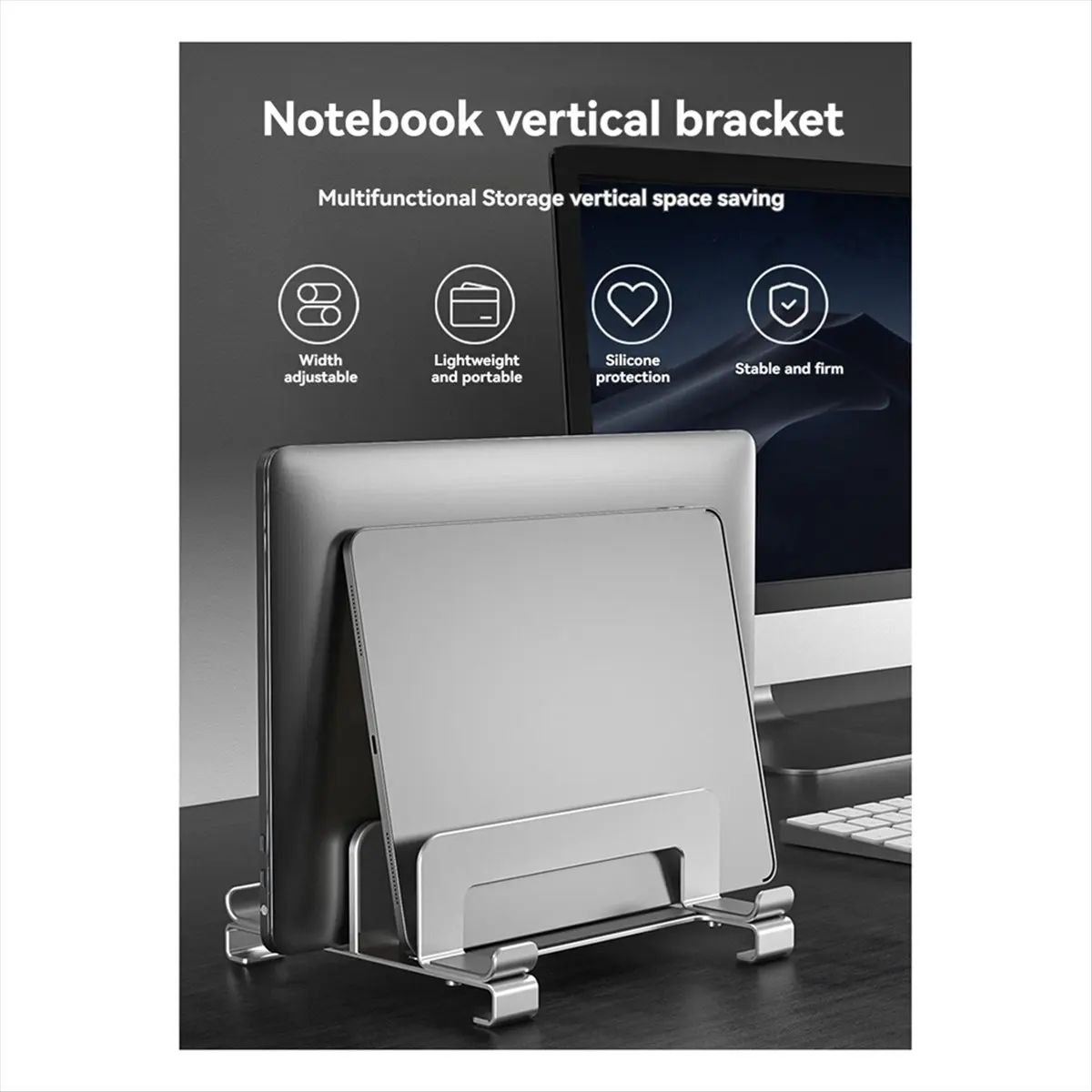 【Best Seller】Laptop Stand Holder Adjustable Vertical Desktop Notebook Dock Space-Saving Computer Stand Gray
